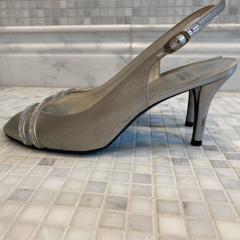 Stuart Weitzman Silver Slingback Heels with Sequin Straps - Picture 4 of 12